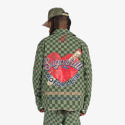 "Motor Club"  Denim Trucker Jacket (green checker)