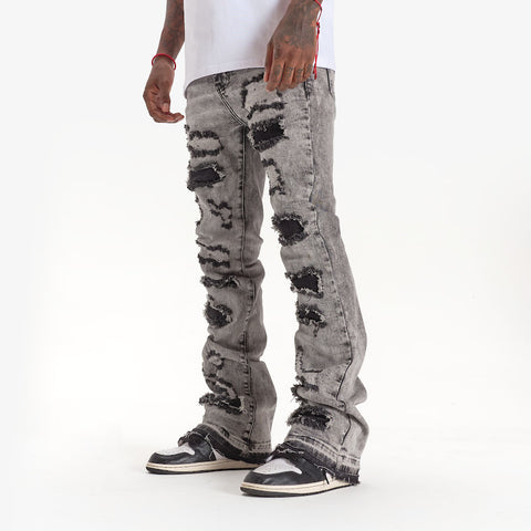"Shredder" Stacked Jeans (cement)