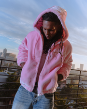 "Traces" Fur Zip-Up Hoodie (pink)