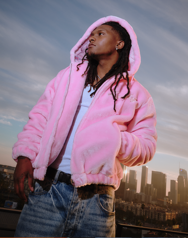 "Traces" Fur Zip-Up Hoodie (pink)