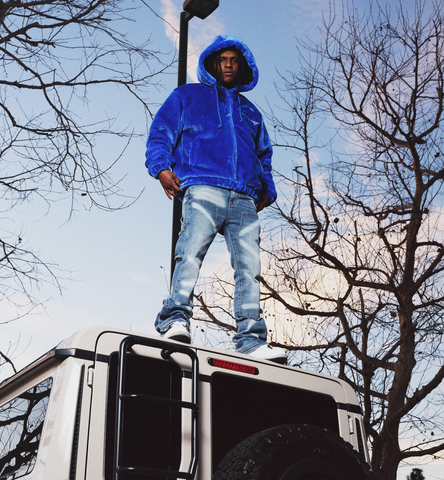 "Traces" Faux Fur Zip-Up Hoodie (royal blue)