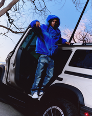 "Traces" Faux Fur Zip-Up Hoodie (royal blue)