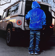 "Traces" Faux Fur Zip-Up Hoodie (royal blue)