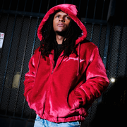 "Traces" Fur Zip-Up Hoodie (ruby red)