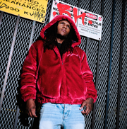 "Traces" Fur Zip-Up Hoodie (ruby red)