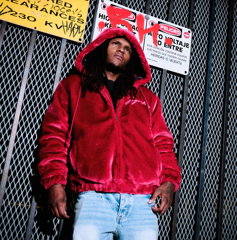 "Traces" Fur Zip-Up Hoodie (ruby red)