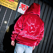 "Traces" Fur Zip-Up Hoodie (ruby red)