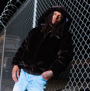 "Traces" Fur Zip-Up Hoodie (black)