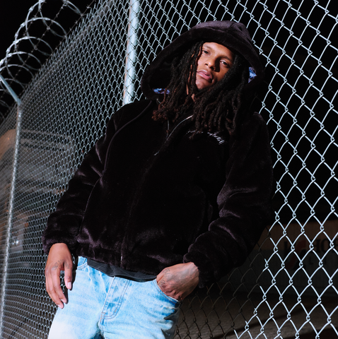 "Traces" Fur Zip-Up Hoodie (black)