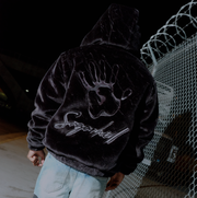 "Traces" Fur Zip-Up Hoodie (black)