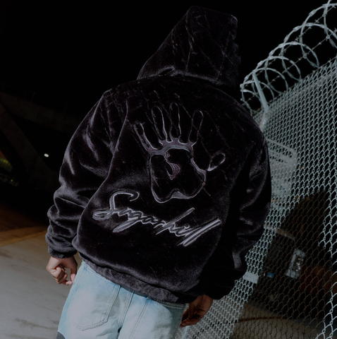 "Traces" Fur Zip-Up Hoodie (black)