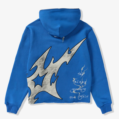 "Katana" Raw Hem Zip Hoodie (blue)