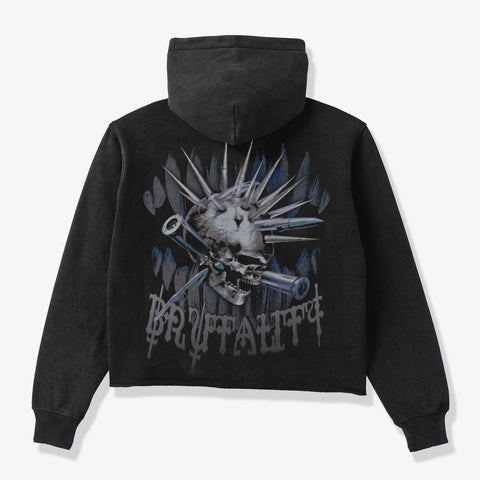 "Brutal" Cropped Hoodie (blue/black vintage)