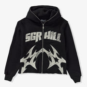 "Katana" Raw Hem Full Zip Hoodie (black)
