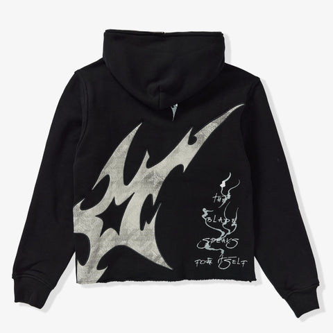 "Katana" Raw Hem Full Zip Hoodie (black)