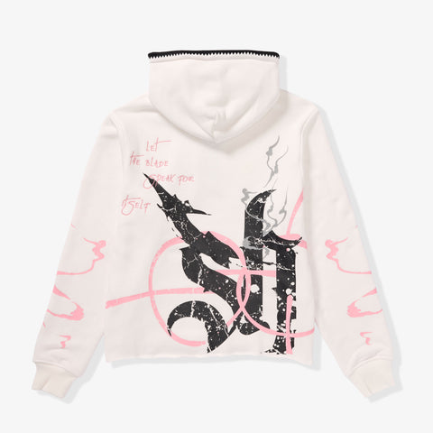 "Blade" Raw Hem Hoodie (white)