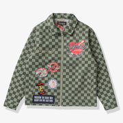 "Motor Club"  Denim Trucker Jacket (green checker)