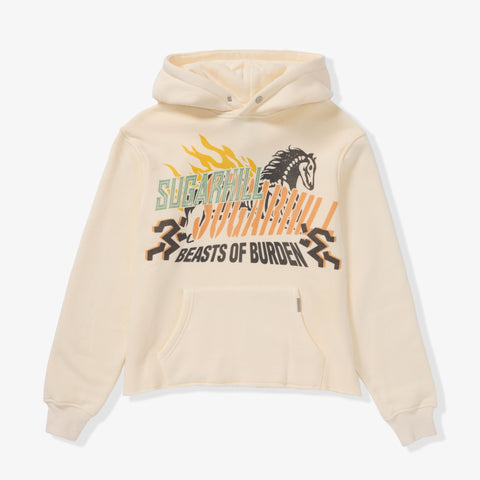 "Beast Of Burden" Raw Hem Hoodie (cream)