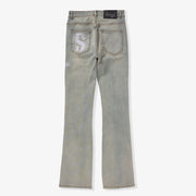 "Burn Pit" Rhinestone Stacked Jeans (cloud)