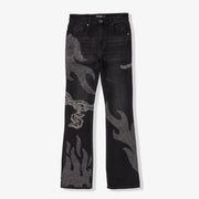 "Burn Pit" Rhinestone Stacked Jeans (black)