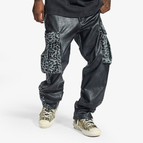 "Love Lost" Leather Cargos (gray cheetah/leather)