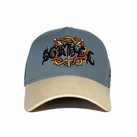 "Crowned" Snapback Hat (light blue/latte)