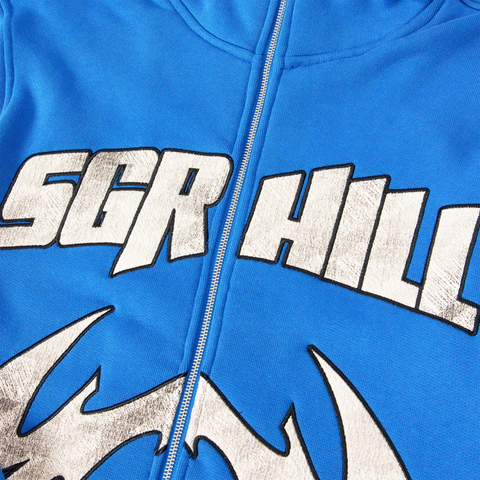 "Katana" Raw Hem Zip Hoodie (blue)