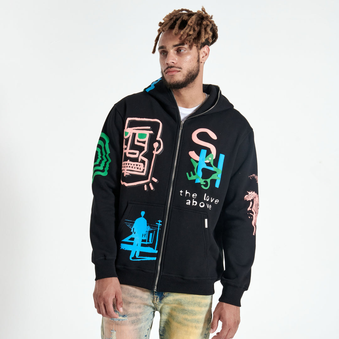 SUGARHILL ZIP-UP WIDE SWEAT TROUSERS 3 Above\" Full-Zip Hoodie (black) \u2013 Sugarhill