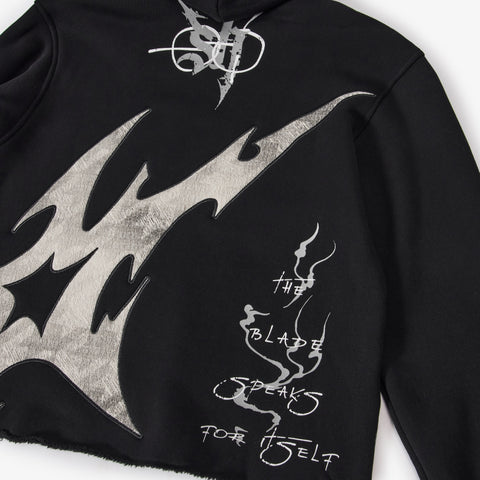 "Katana" Raw Hem Full Zip Hoodie (black)