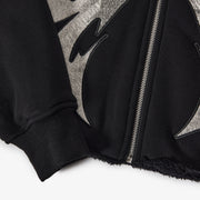 "Katana" Raw Hem Full Zip Hoodie (black)