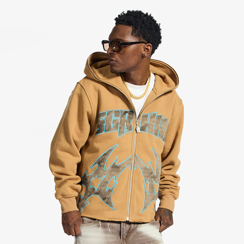 "Katana" Raw Hem Zip Hoodie (cedar)