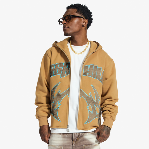 "Katana" Raw Hem Zip Hoodie (cedar)