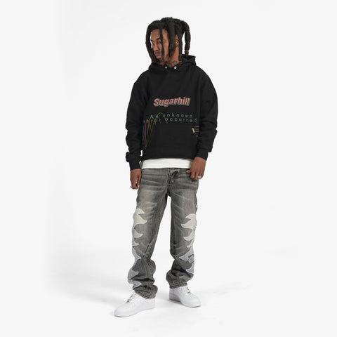 "LO-FI" Cropped Hoodie (black vintage)