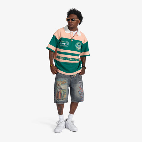 "Roadrunners" Box-Fit Rugby Polo (green/orange)