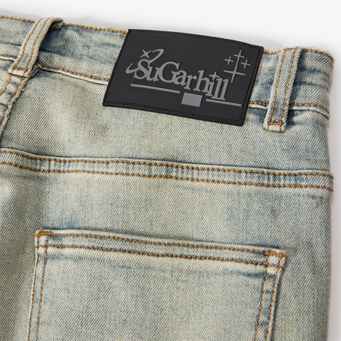 "Burn Pit" Rhinestone Stacked Jeans (cloud)