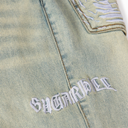 "Burn Pit" Rhinestone Stacked Jeans (cloud)