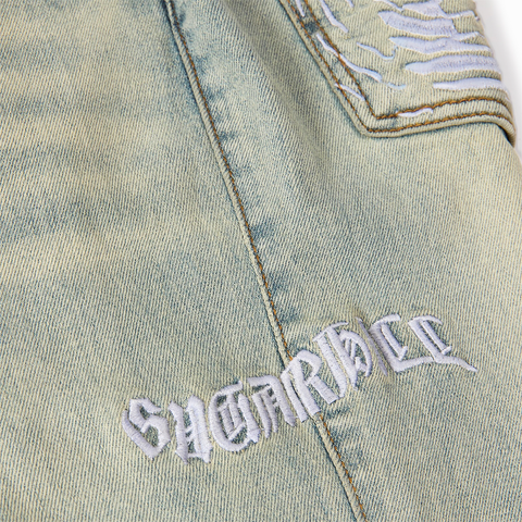 "Burn Pit" Rhinestone Stacked Jeans (cloud)