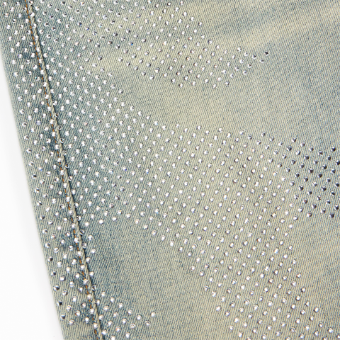 "Burn Pit" Rhinestone Stacked Jeans (cloud)