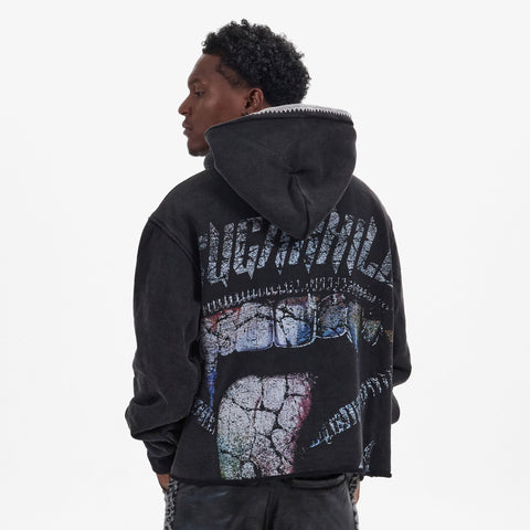 "Vamperic" Raw Hem Hoodie (black vintage)