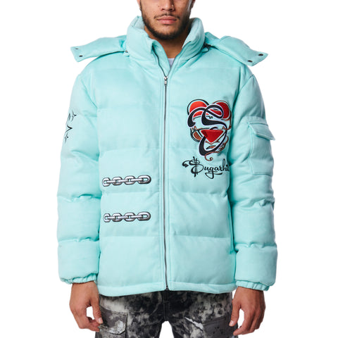 ALL IS LOST SUEDE PUFFER (LIGHT TEAL)