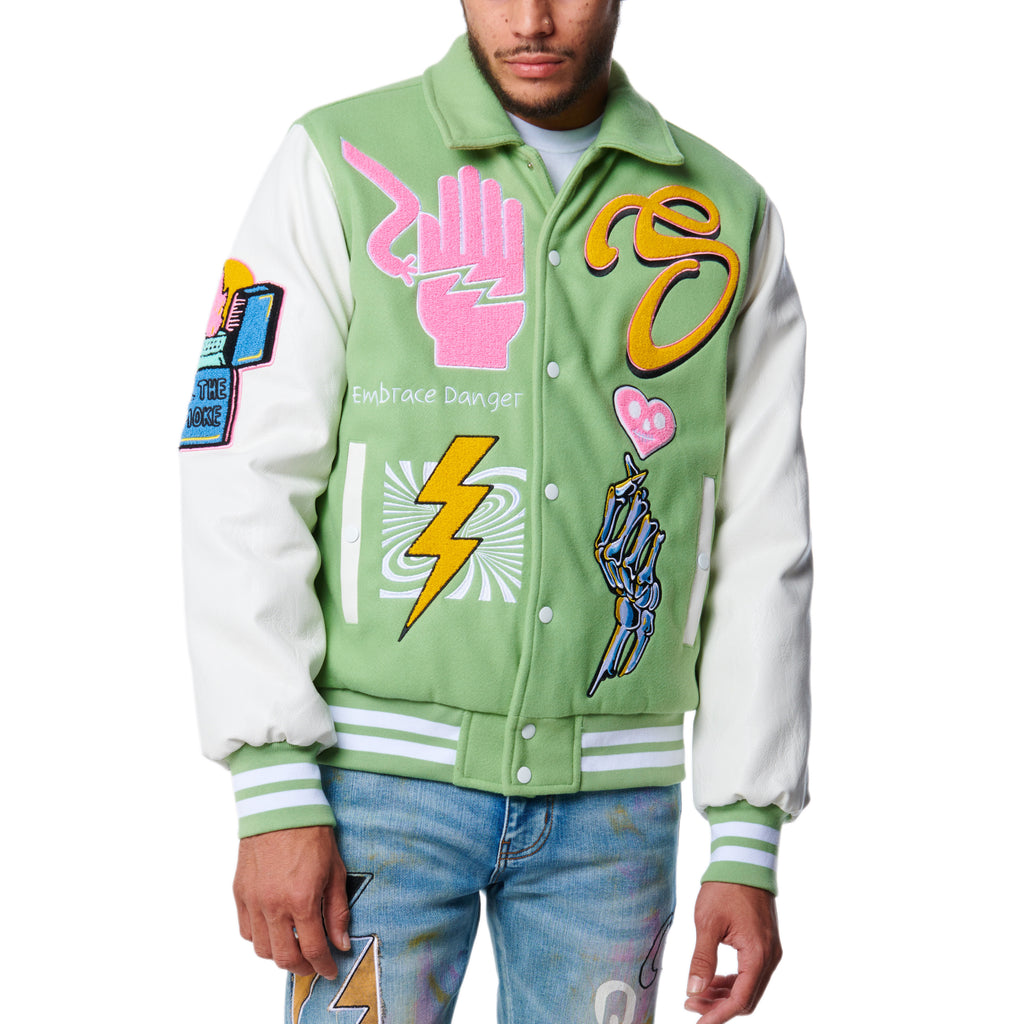 DANGER LETTERMAN JACKET (LIGHT GREEN) – Sugarhill