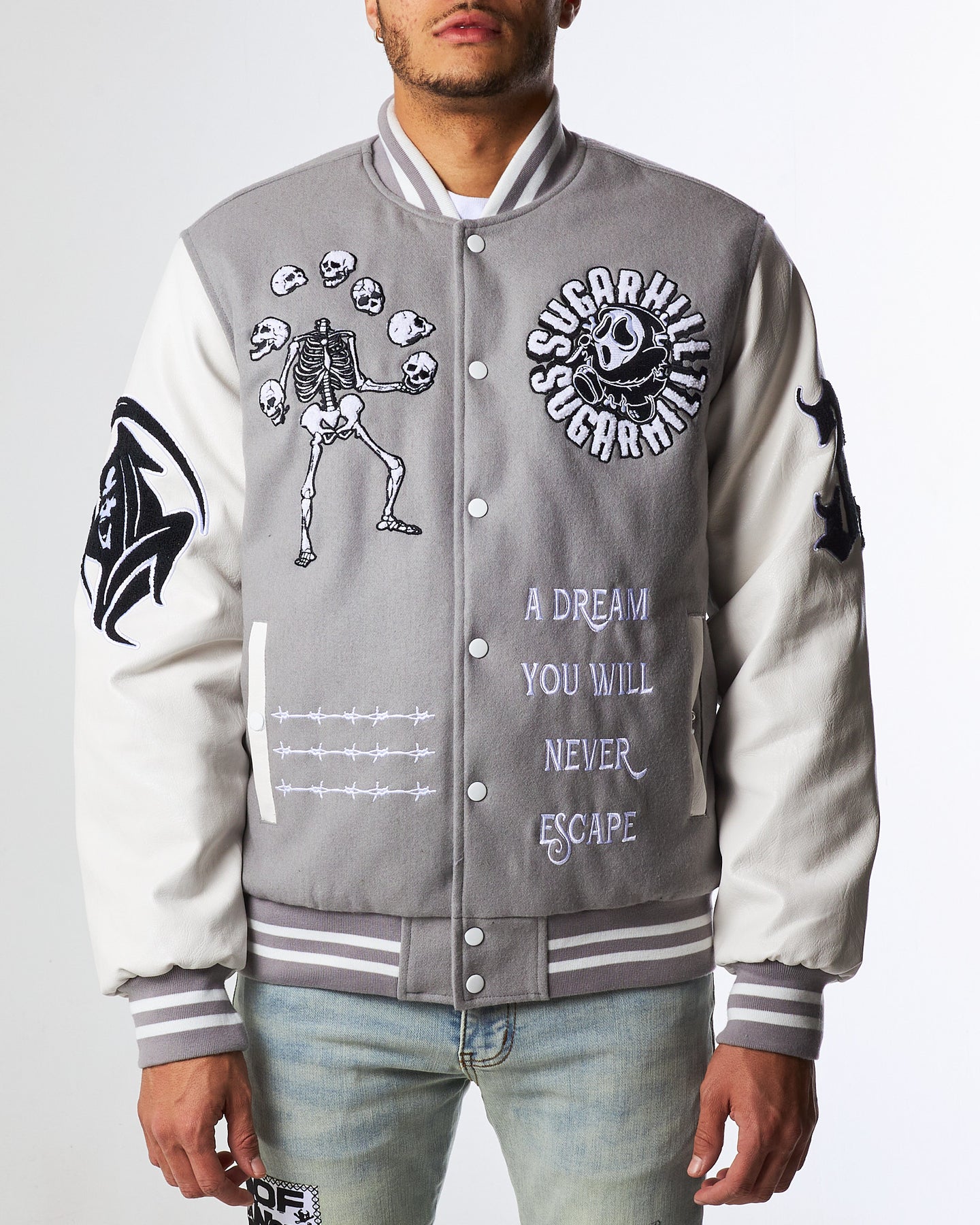 GREAT ESCAPE LETTERMAN JACKET (GREY) – Sugarhill