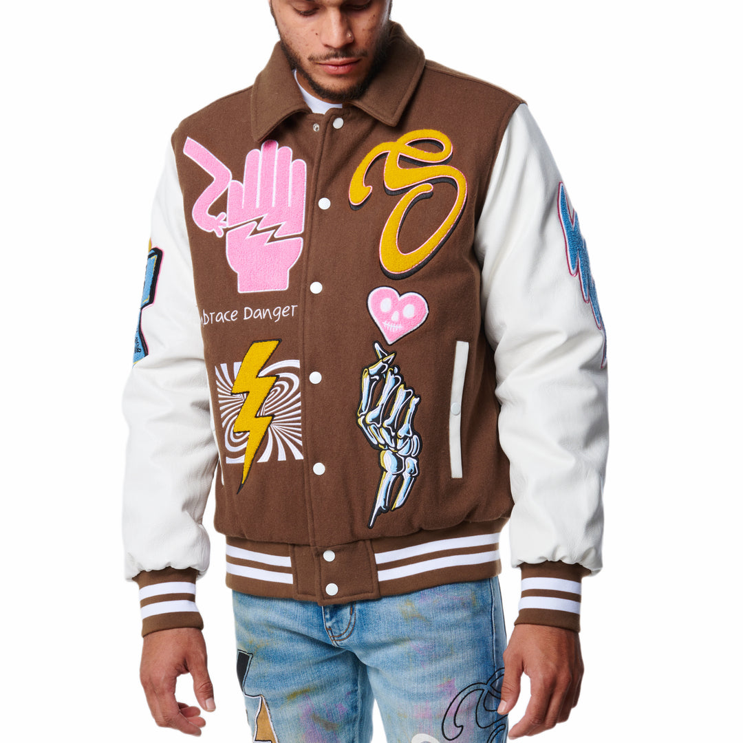 DANGER LETTERMAN JACKET (BROWN) – Sugarhill