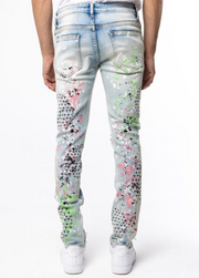 GALAXY JEANS (GREEN/PINK PAINT)