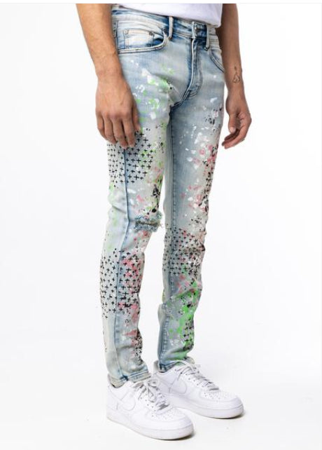 GALAXY JEANS (GREEN/PINK PAINT) – Sugarhill
