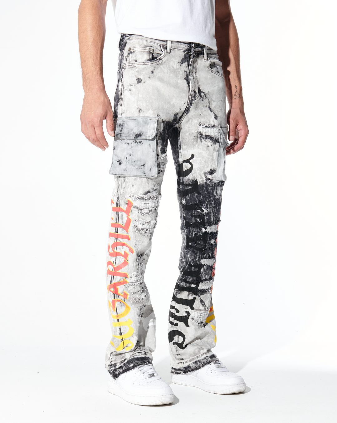 STILL ALIVE STACKED JEANS (GREY ACID) – Sugarhill