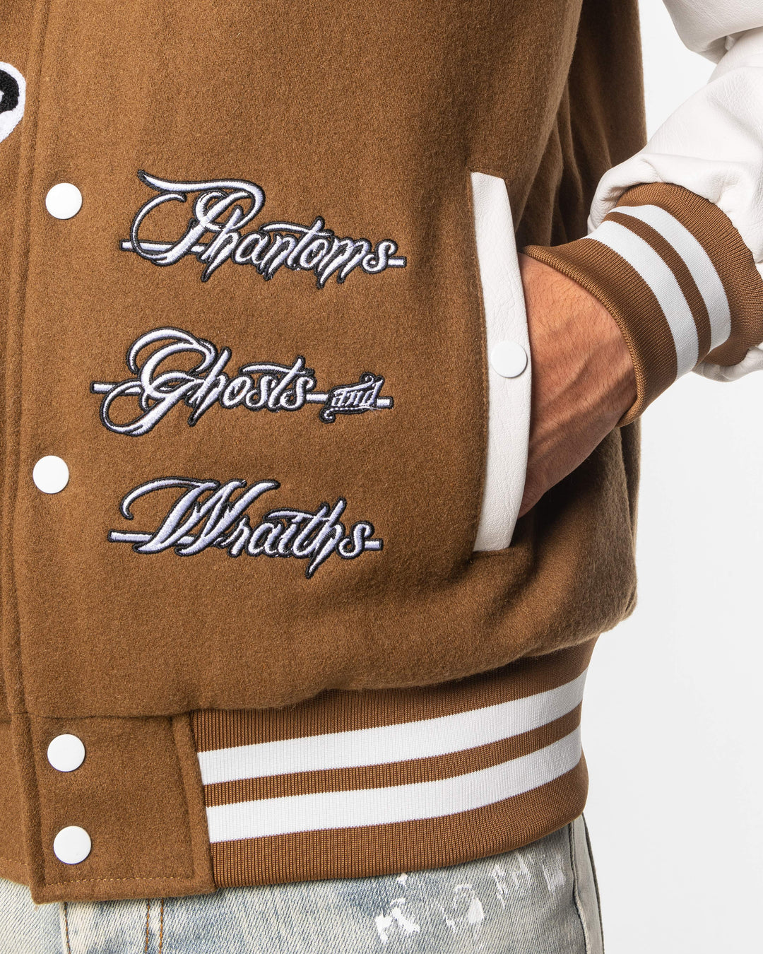 GHOSTS LETTERMAN JACKET (BROWN/WHITE) – Sugarhill GHOSTS LETTERMAN JACKET (BROWN/WHITE) – Sugarhill