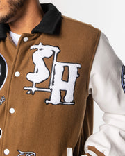 GHOSTS LETTERMAN JACKET (BROWN/WHITE)