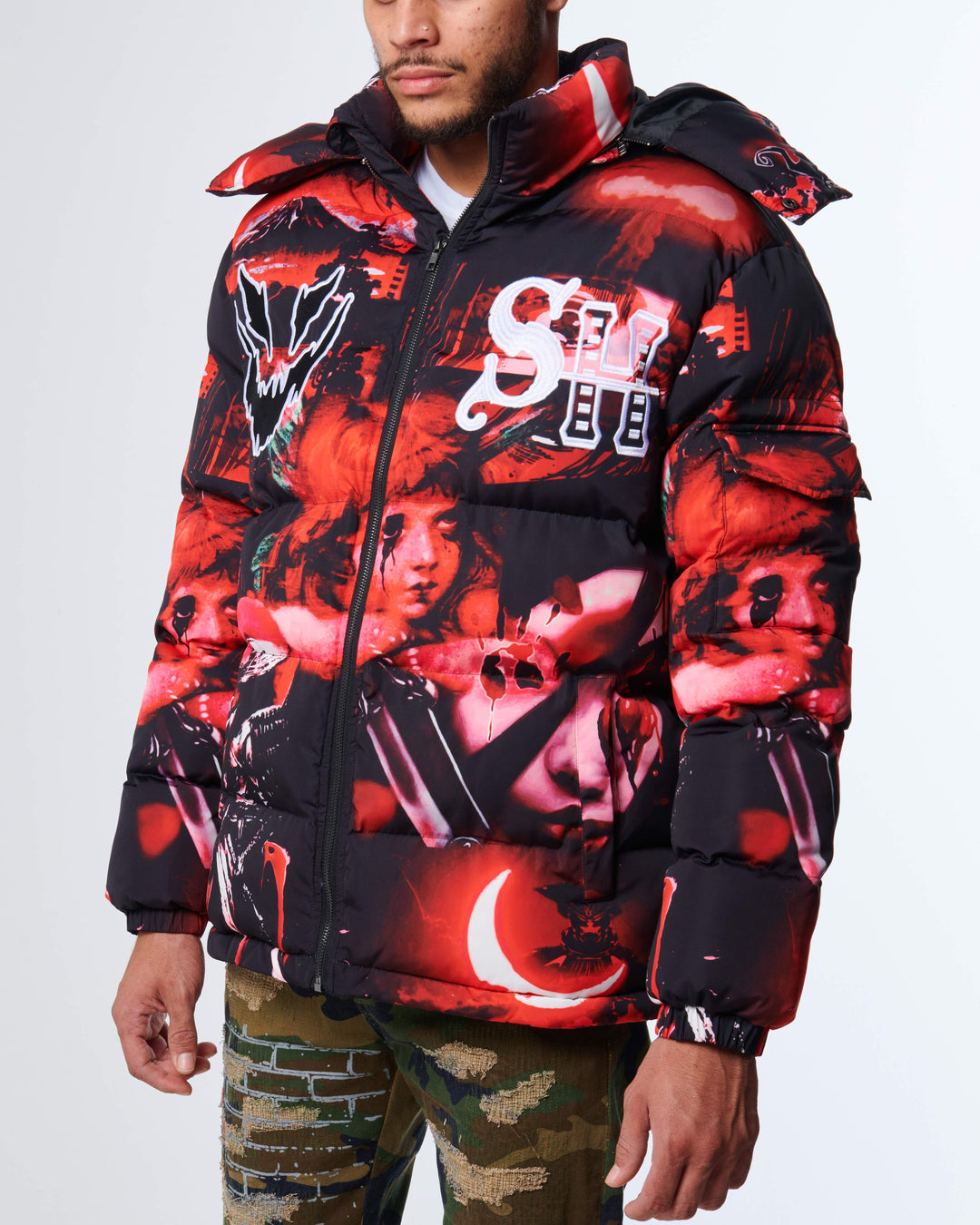 ジャケット・アウター SUGARHILL / WOOL FLOCK HEAVY JACKET SugarHill Puffer Jacket Street Wear Colorful Graffiti Mens